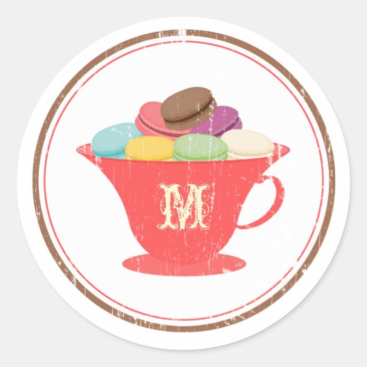 Franse macro's in rode theacup-monogram ronde sticker (Voorkant)