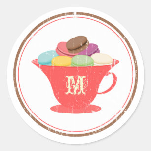 Franse macro's in rode theacup-monogram ronde sticker
