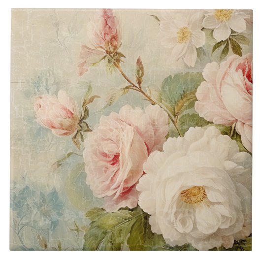 Franse Markt Bloem  Bloemen Roze en Wit Tegeltje (Voorkant)