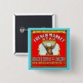 Franse markt gebrande koffie en cichorei vierkante button 5,1 cm (Voorkant /achterkant)