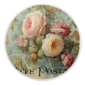 Franse marktbloem  roze en witte bloem keramische knop (Voorkant)