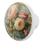 Franse marktbloem  roze en witte bloem keramische knop (Rechts)