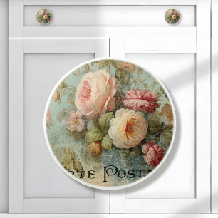 Franse marktbloem roze en witte bloem keramische knop