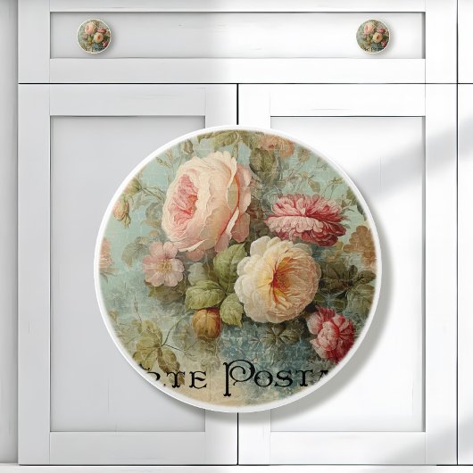 Franse marktbloem  roze en witte bloem keramische knop