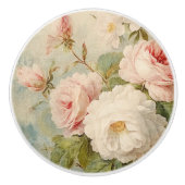 Franse marktbloem roze en witte bloem keramische knop (Voorkant)