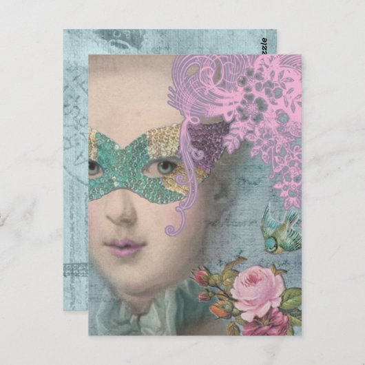 Franse Masquerade Briefkaart (Voorkant / Achterkant)