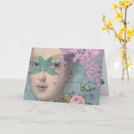 Franse Masquerade Kaart (Gele Bloem)