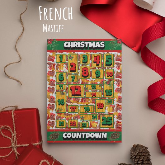 Franse Mastiff Countdown Kerst Adventkalender Feestdagenkaart
