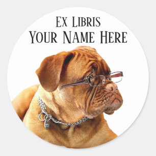 Franse Mastiff in Glasses Bookplate Sticker
