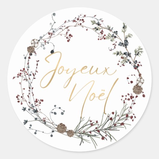 Franse Merry Christmas Classic Ronde Sticker (Voorkant)