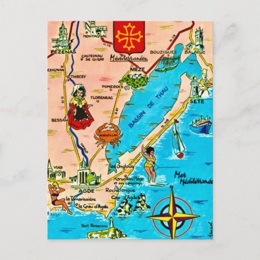Franse Middellandse Zeekaart Briefkaart (Voorkant)
