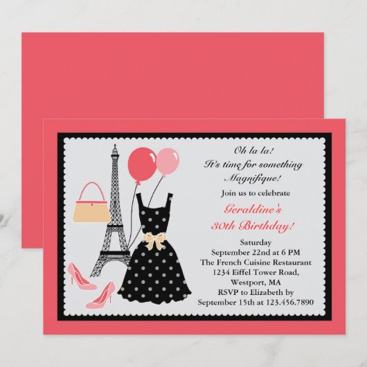 Franse Mode Birthday Uitnodiging (Voorkant / Achterkant)