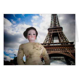 Franse Mode Doll w Eiffel Tower Kaart