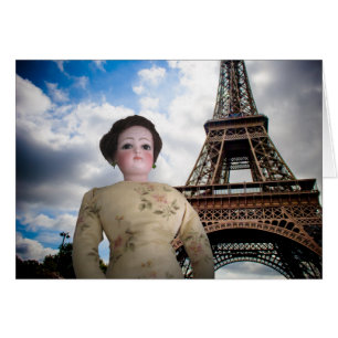 Franse Mode Doll w Eiffel Tower Kaart