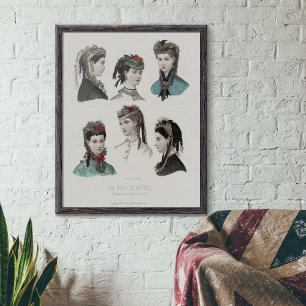  Franse Mode Illustratie Vrouwen in Petten Poster