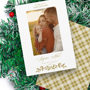 Franse Moderne Elegante Chic Kerst Foto Familie Feestdagenkaart