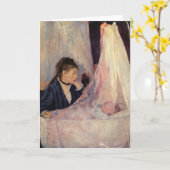 Franse moeder kijkt naar Bassinette Kaart (Gele Bloem)