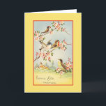 Franse moeder verjaardag Kaart<br><div class="desc">Retro / Vintage French Mother Birthday greeting card. Lovely birds sitting in a blossoming tree. Succes,  mam. Happy Birthday Mom!</div>