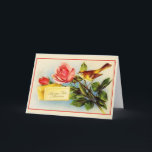 Franse moeder verjaardag Wenskaart Kaart<br><div class="desc">Retro / Vintage French Mother Birthday greeting card. Lovely little bird with roses for mom! Succes,  ma. Happy Birthday Mom!</div>