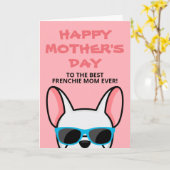 Franse Moederdag Witte Franse Bulldog Kaart (Gele Bloem)