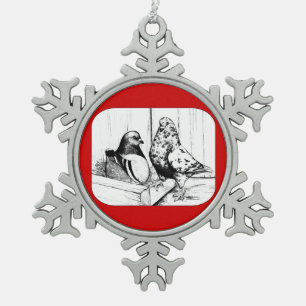 Franse Mondain Duiven 1981 Tin Sneeuwvlok Ornament