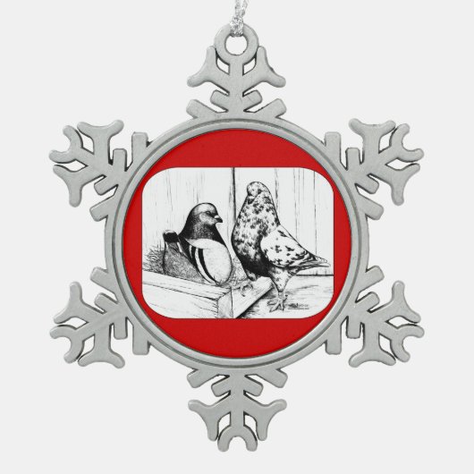 Franse Mondain Duiven 1981 Tin Sneeuwvlok Ornament (Voorkant)