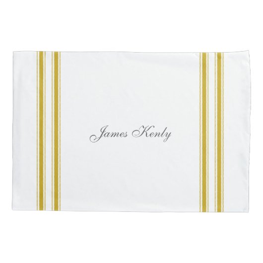 Franse Mosterd Ticking Tape Kussensloop (Achterkant-Links)