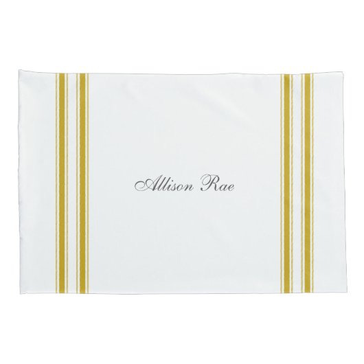 Franse Mosterd Ticking Tape Kussensloop (Achterkant-Rechts)