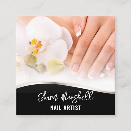 Franse nagels & orchideeën manicure pedicure salon vierkante visitekaartje (Voorkant)