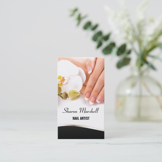 Franse nagels & orchideeën manicure pedicure salon visitekaartje (Staand voorkant)