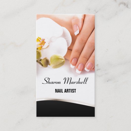 Franse nagels & orchideeën manicure pedicure salon visitekaartje (Voorkant)