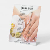 Franse nagels & orchideeën manicure salon prijslij reclamebord met voetstuk (Voorkant)