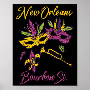 Franse New Orleans Mardi Gras Souvenir Bourbon Str Poster