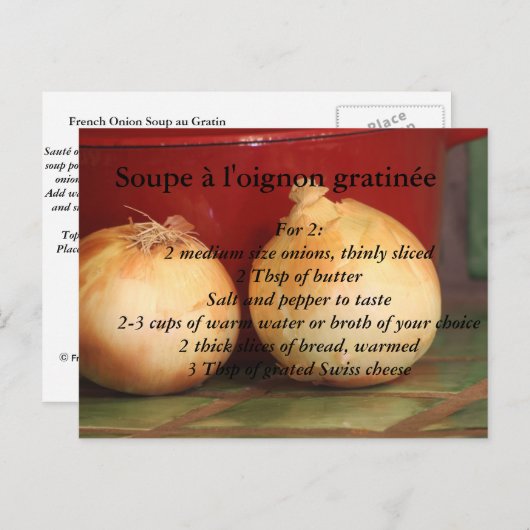 Franse "Onion Soup au gratin" Briefkaart (Voorkant / Achterkant)