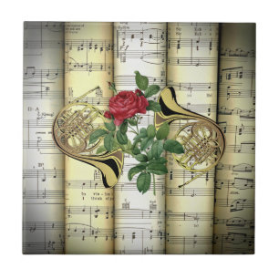Franse paarden en Roos ~ Rolling Sheet Music ~ Tegeltje