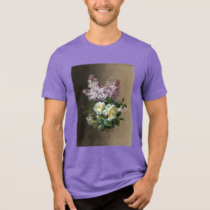 Franse Paarse Sering Witte Roos Botanische Bloem Tri-Blend Shirt