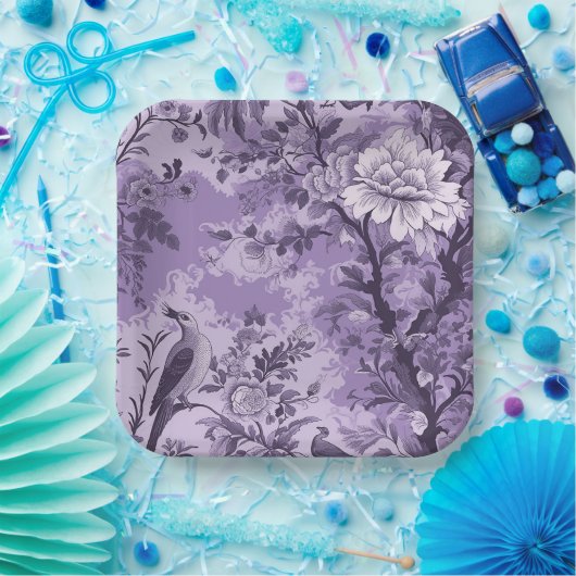 -Franse Paarse Toile Fleurie Papieren Bordje (Feest)