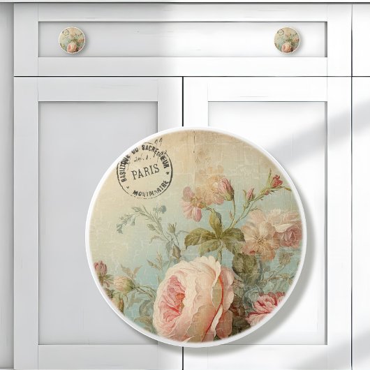 Franse Parijse Bloemenmarkt  Roze Bloemen Keramische Knop