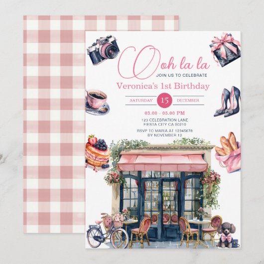 Franse Parijse Patisserie 1e Meisje Verjaardagsfee Kaart (Voorkant / Achterkant)