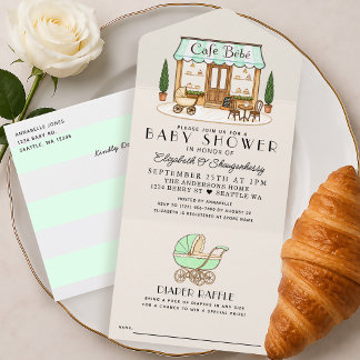 Franse Paris Café Bébé Geslachtsneutrale Baby Show All In One Uitnodiging
