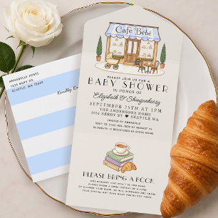 Franse Paris Café Bébé Jongen Baby Shower All In One Uitnodiging