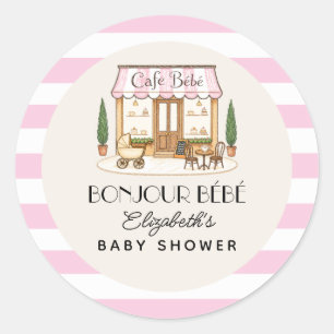 Franse Paris Café Bébé Meisje Baby Shower Ronde Sticker