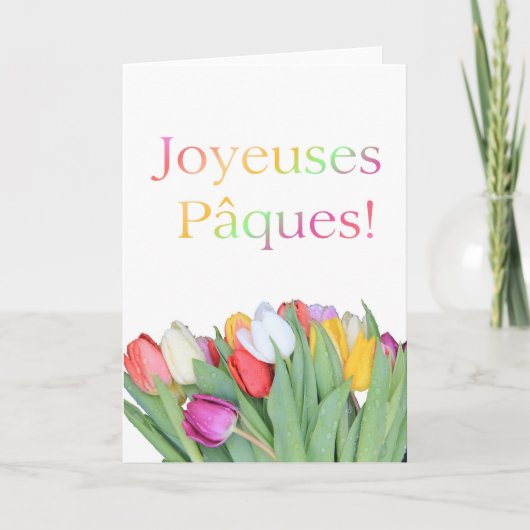 Franse Paskaart - Joyeuses Pâques tulip bouquet Feestdagen Kaart (Voorkant)