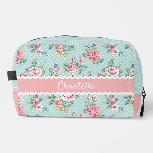 Franse Pastel Mint Groen Blush Roze Rose Patroon Toilettasje (Voorkant)