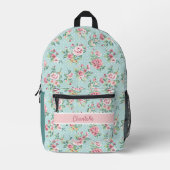 Franse Pastel Mint Groen Blush Roze Rozen Patroon Bedrukte Rugzak (Voorkant)