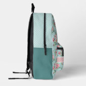 Franse Pastel Mint Groen Blush Roze Rozen Patroon Bedrukte Rugzak (Links)