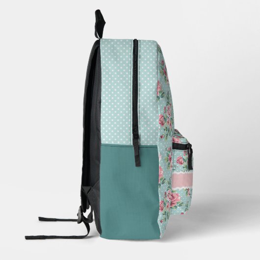 Franse Pastel Mint Groen Blush Roze Rozen Patroon Bedrukte Rugzak (Links)