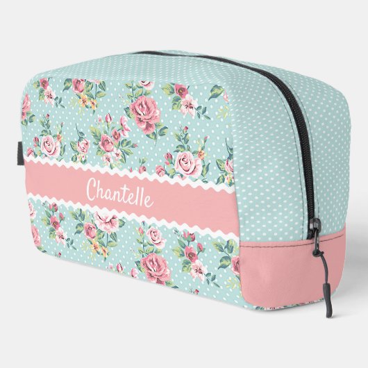 Franse Pastel Mintgroene Roze Blush Roos Patroon Toilettasje (Rechterhoek)