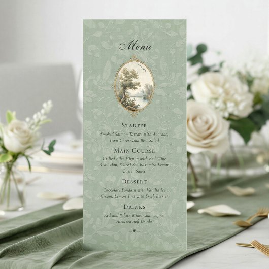 Franse Pastorale Saliegroene Trouwmenukaart Menu