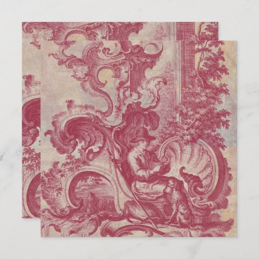 Franse Patina  Rode Toile Pompei Kleuren Kaart (Voorkant / Achterkant)